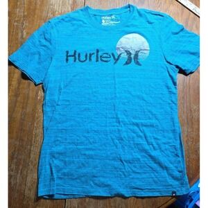 Hurley Men's Blue T-shirt Short Sleeve Blue Letters Medium Y2k Premium Fit